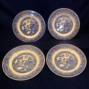 4 Vintage Blue Willow Ware Dinner Plate Unmarked 9 3/4"